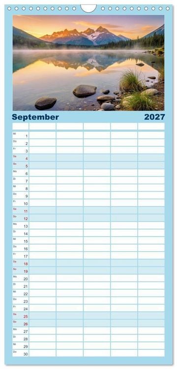 Produktbild: Familienplaner 2027 - Malerische Seenlandschaft mit 5 Spalten (Wandkalender, 21 x 45 cm) CALVENDO