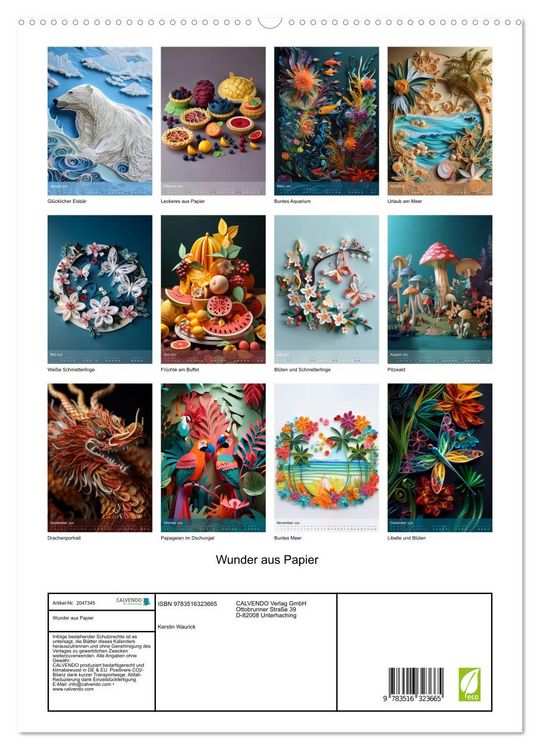 Produktbild: Wunder aus Papier (hochwertiger Premium Wandkalender 2026 DIN A2 hoch), Kunstdruck in Hochglanz