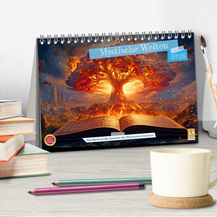 Produktbild: Mystische Welten - Mit B&uuml;chern die Grenzen der Phantasie erweitern (Tischkalender 2026 DIN A5 quer), CALVENDO Monatskalender