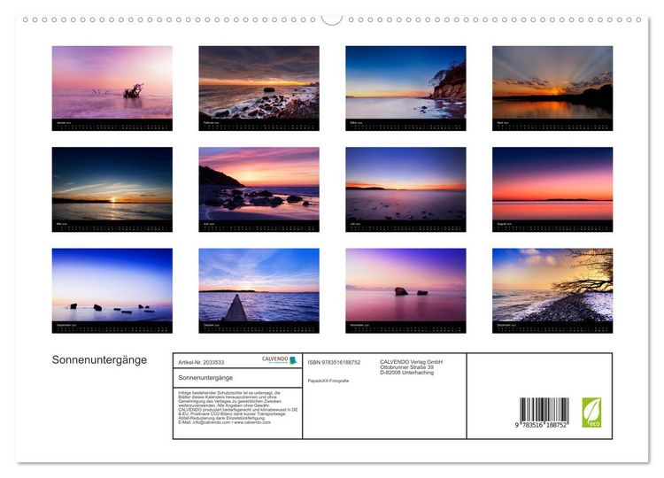 Produktbild: Sonnenunterg&auml;nge (hochwertiger Premium Wandkalender 2026 DIN A2 quer), Kunstdruck in Hochglanz