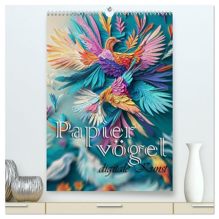 Produktbild: Papierv&ouml;gel - Digitale Kunst (hochwertiger Premium Wandkalender 2026 DIN A2 hoch), Kunstdruck in Hochglanz
