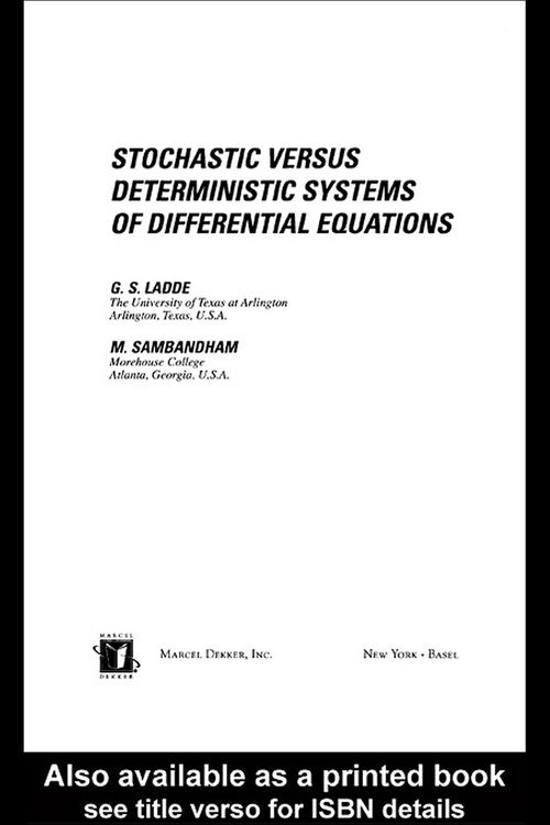 Produktbild: Stochastic versus Deterministic Systems of Differential Equations