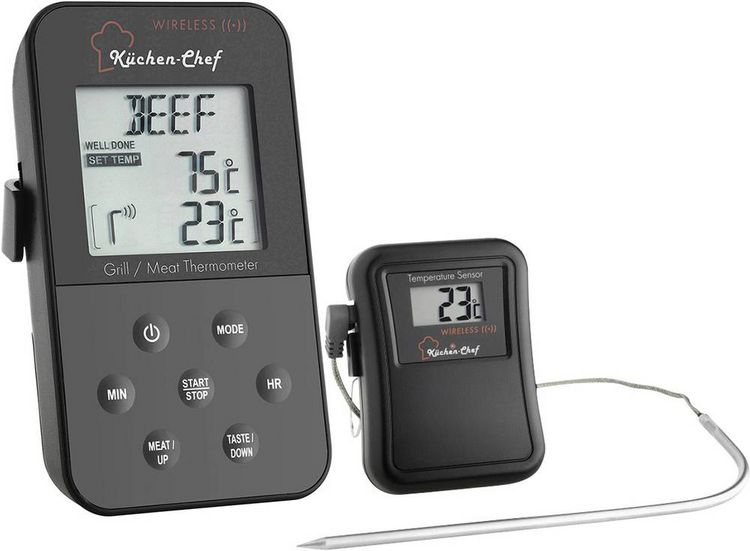 Produktbild: TFA Dostmann 14.1504 Grill-Thermometer Kabelsensor, Alarm, mit Timer, &Uuml;berwachung der Kerntemperatur Niedergaren, Schwein, Rind