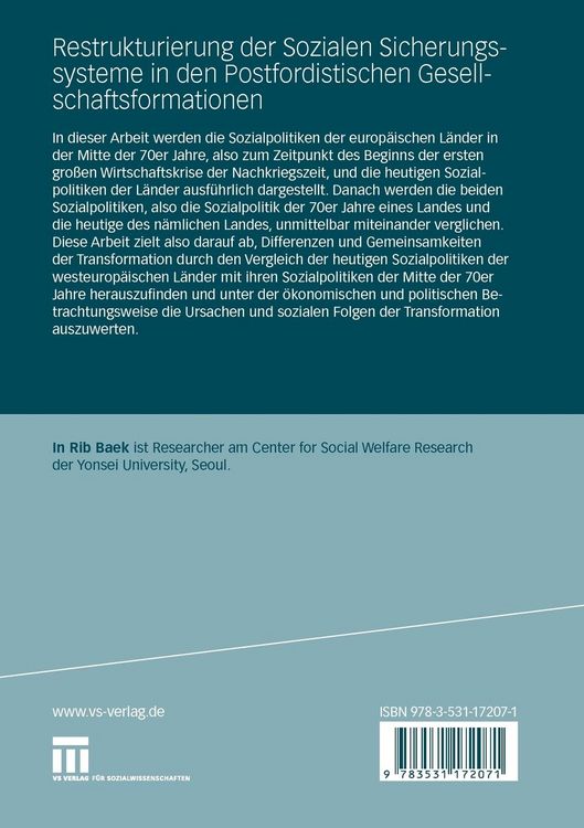 Produktbild: Restrukturierung der Sozialen Sicherungssysteme in den Postfordistischen Gesellschaftsformationen