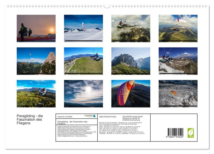 Produktbild: Paragliding - die Faszination des Fliegens (hochwertiger Premium Wandkalender 2026 DIN A2 quer), Kunstdruck in Hochglanz