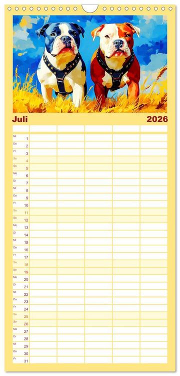 Produktbild: Familienplaner 2026 - Pit Bulls und Familie. Bunte Bull Breed Sch&ouml;nheiten mit 5 Spalten (Wandkalender, 21 x 45 cm) CALVENDO