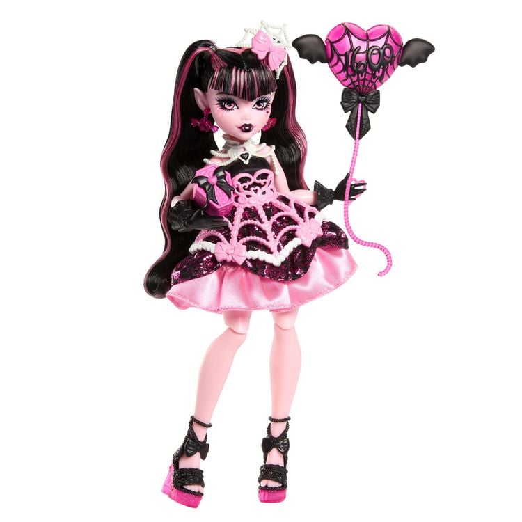 Produktbild: Monster High Scary Sweet Birthday Draculaura-Puppe im Partykleid mit Ballon und Geschenk