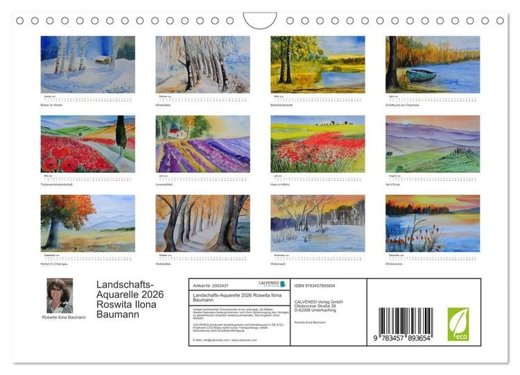 Produktbild: Landschafts-Aquarelle 2026 Roswita Ilona Baumann (Wandkalender 2026 DIN A4 quer), CALVENDO Monatskalender