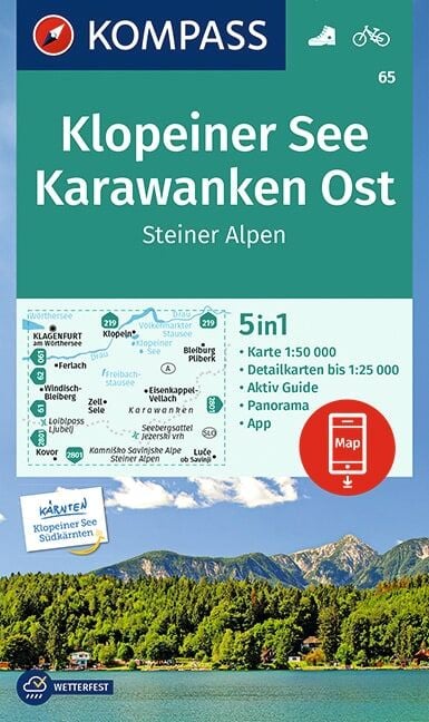 Produktbild: KOMPASS Wanderkarte 65 Klopeiner See, Karawanken Ost, Steiner Alpen 1:50.000