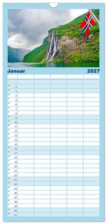 Produktbild: Familienplaner 2027 - Norwegen - Wilde Sch&ouml;nheit mit 5 Spalten (Wandkalender, 21 x 45 cm) CALVENDO