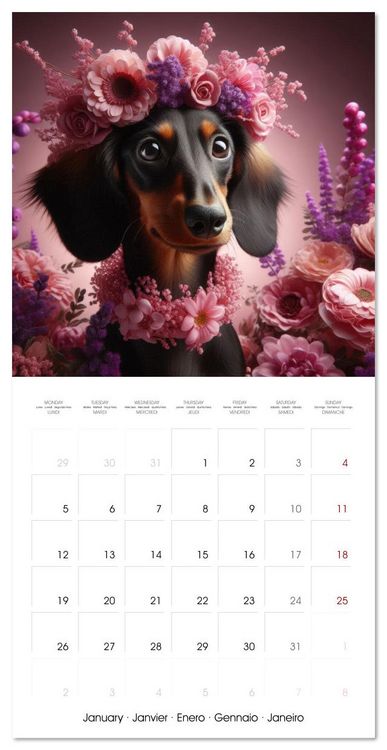 Produktbild: Dachshund Joy and Flower Beauty (Wall Calendar 2026 12 &times; 12 Inch) CALVENDO 12 Month Wall Calendar