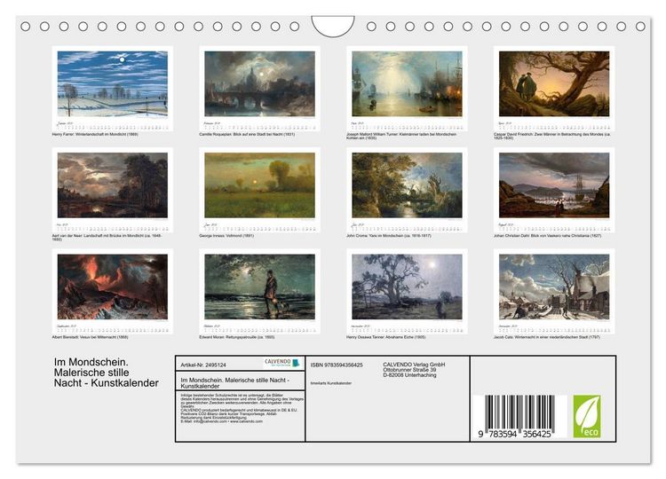 Produktbild: Im Mondschein. Malerische stille Nacht - Kunstkalender (Wandkalender 2027 DIN A4 quer), CALVENDO Monatskalender