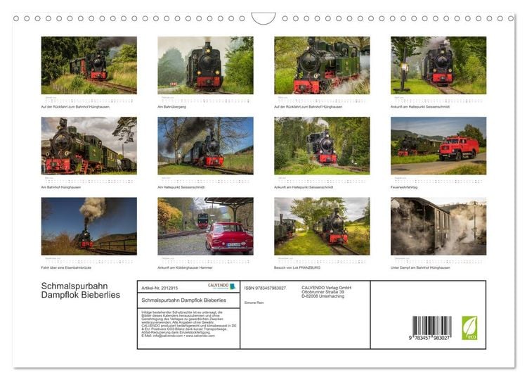 Produktbild: Schmalspurbahn Dampflok Bieberlies (Wandkalender 2026 DIN A3 quer), CALVENDO Monatskalender