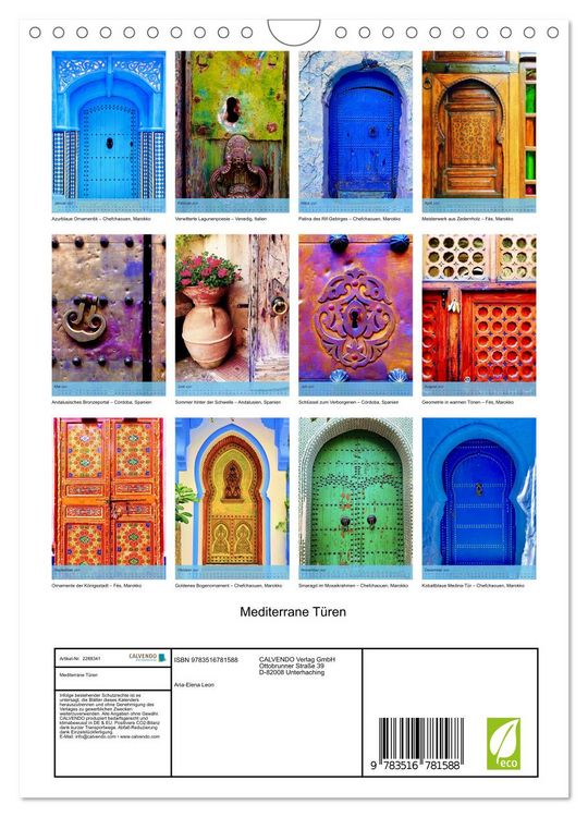Produktbild: Mediterrane T&uuml;ren (Wandkalender 2027 DIN A4 hoch), CALVENDO Monatskalender