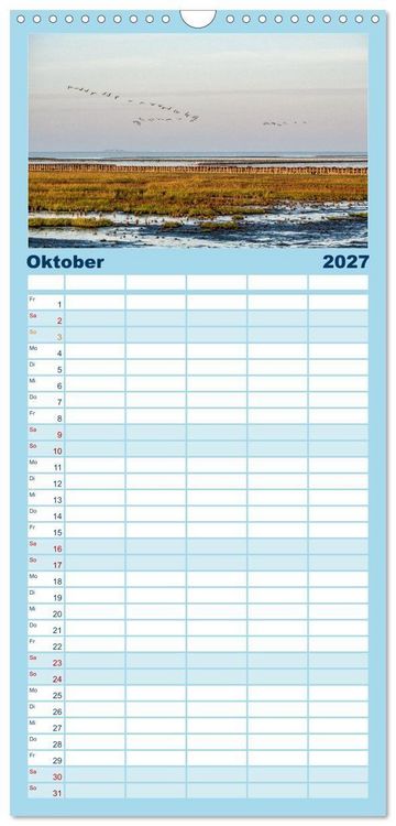 Produktbild: Familienplaner 2027 - Nordfriesland - weiter Horizont, faszinierende Natur, idyllische St&auml;dte mit 5 Spalten (Wandkalender, 21 x 45 cm) CALVENDO