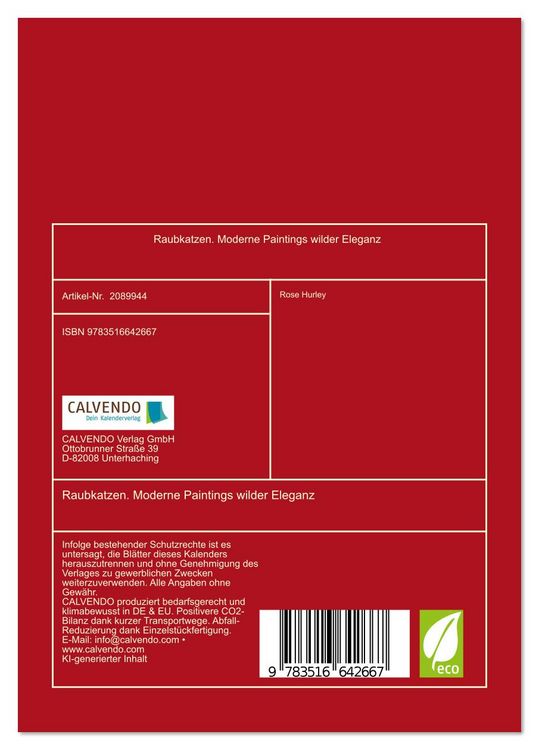 Produktbild: Raubkatzen. Moderne Paintings wilder Eleganz (Tischkalender 2026 DIN A5 hoch), CALVENDO Monatskalender