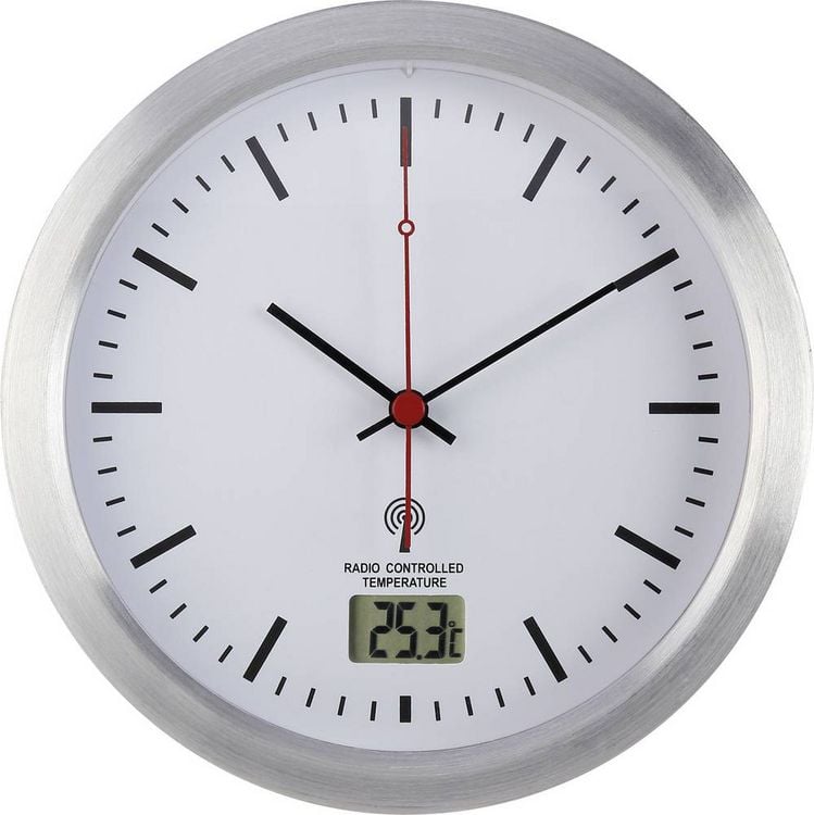 Produktbild: Renkforce E1003R Funk Wanduhr 17cm x 60mm Silber Badezimmer-/Feuchtraum geeignet