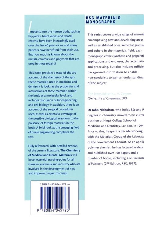 Produktbild: Chemistry of Medical and Dental Materials