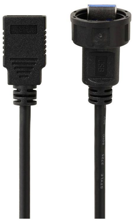 Produktbild: USB 3.0-Buchse auf Stecker, IP67 (Gewinde), Kabel 0,5m TC-E13T-MU3-MWA/FU3-NWA-0.5PV-S Wasserdichtes Kunststoffkabel TC-13543564