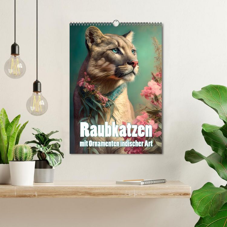 Produktbild: Raubkatzen mit Ornamenten indischer Art (Wandkalender 2026 DIN A3 hoch), CALVENDO Monatskalender