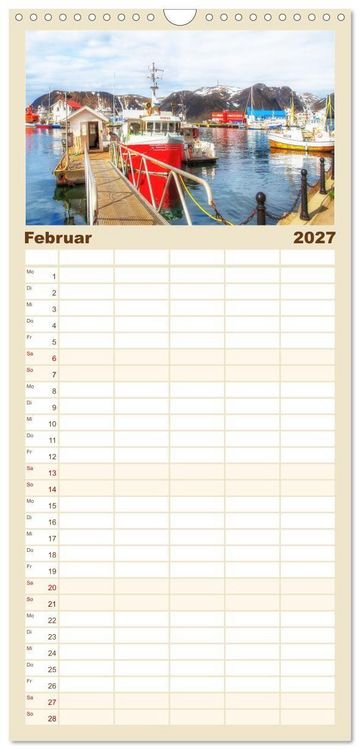 Produktbild: Familienplaner 2027 - Norwegens K&uuml;stenst&auml;dte mit 5 Spalten (Wandkalender, 21 x 45 cm) CALVENDO