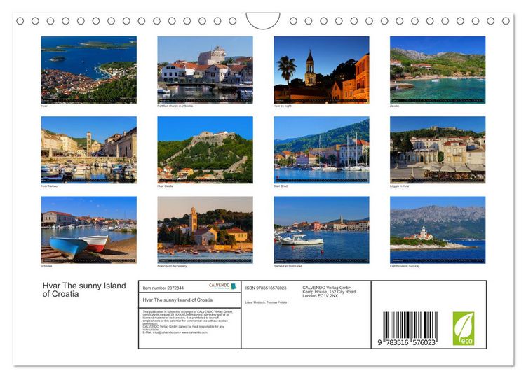 Produktbild: Hvar The sunny Island of Croatia (Wall Calendar 2026 DIN A4 landscape), CALVENDO 12 Month Wall Calendar