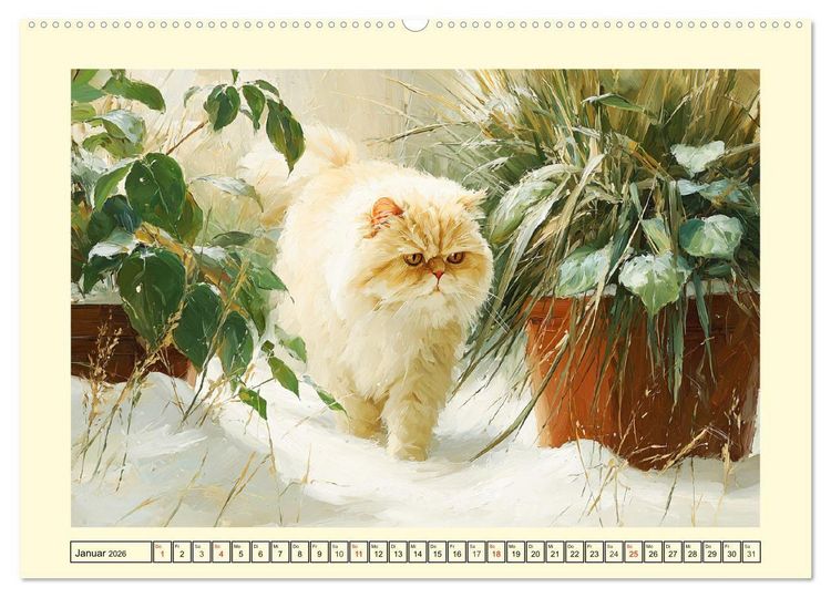 Produktbild: Perserkatzen. Flauschige Momente in kunstvoller &Ouml;loptik (hochwertiger Premium Wandkalender 2026 DIN A2 quer), Kunstdruck in Hochglanz