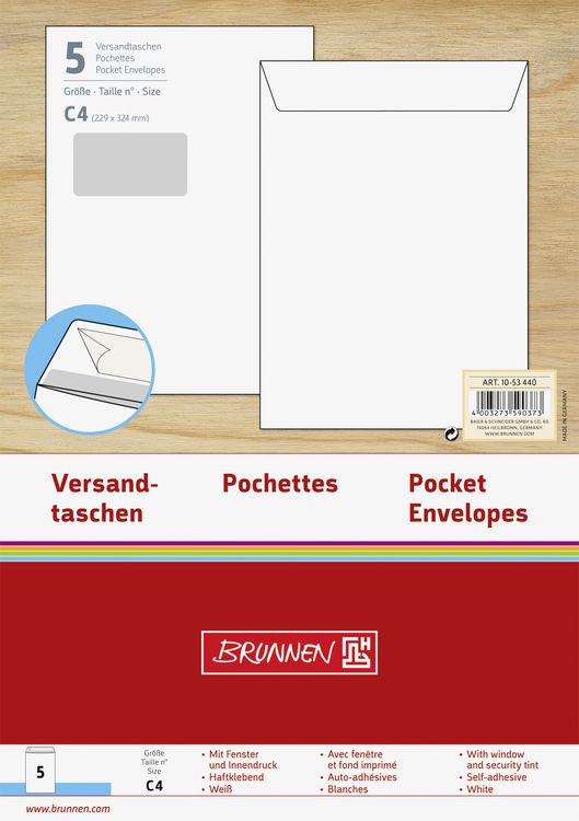 Produktbild: Brunnen Versandtasche C4 wei&szlig; m.Fenster 5St
