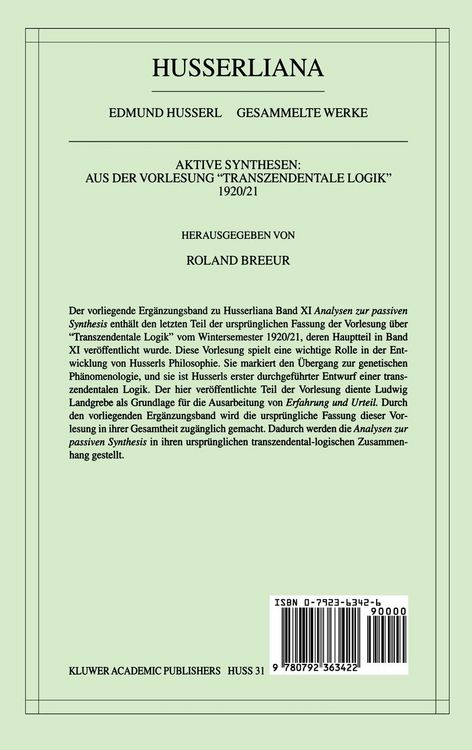 Produktbild: Aktive Synthesen: Aus der Vorlesung "Transzendentale Logik" 1920/21