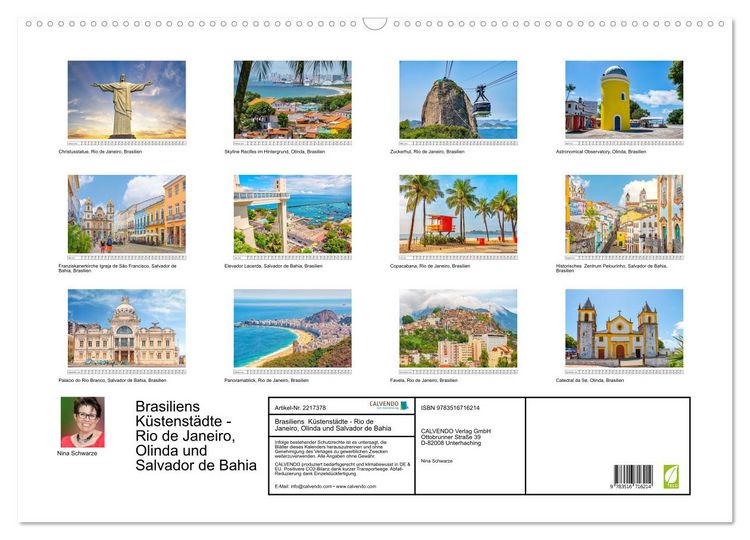 Produktbild: Brasiliens K&uuml;stenst&auml;dte - Rio de Janeiro, Olinda und Salvador de Bahia (Wandkalender 2026 DIN A2 quer), CALVENDO Monatskalender