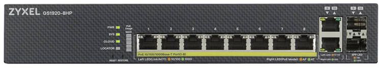 Produktbild: ZyXEL GS1920-8HPv2 GS1920-8HPv2 Netzwerk Switch 8 + 2 Port