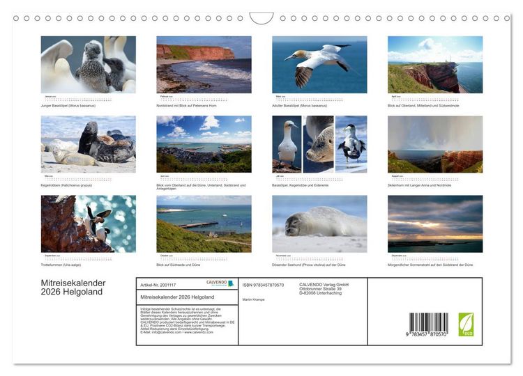 Produktbild: Mitreisekalender 2026 Helgoland (Wandkalender 2026 DIN A3 quer), CALVENDO Monatskalender