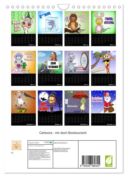 Produktbild: Cartoons - mir doch Bockwurscht (Wandkalender 2026 DIN A4 hoch), CALVENDO Monatskalender
