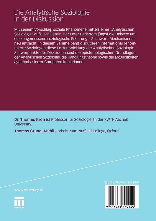 Produktbild: Die Analytische Soziologie in der Diskussion
