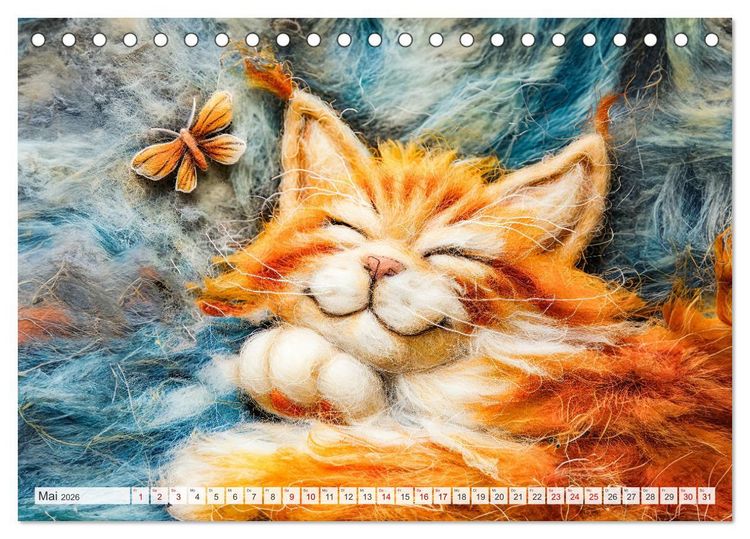 Produktbild: Filzige Katzenfreunde - Ein Jahr voller niedlicher KI-Filzkunst (Tischkalender 2026 DIN A5 quer), CALVENDO Monatskalender