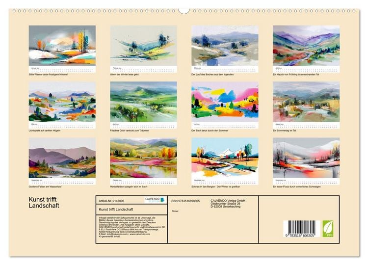 Produktbild: Kunst trifft Landschaft (hochwertiger Premium Wandkalender 2026 DIN A2 quer), Kunstdruck in Hochglanz