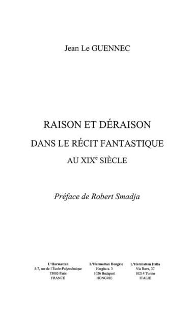 Produktbild: Raison et deraison dans le recit fantast