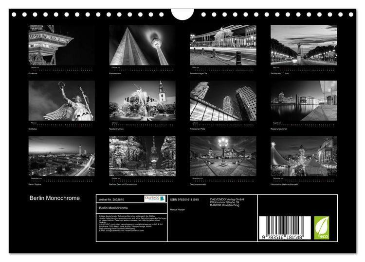 Produktbild: Berlin Monochrome (Wandkalender 2026 DIN A4 quer), CALVENDO Monatskalender