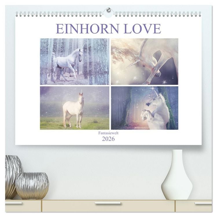 Produktbild: Einhorn Love - Fantasiewelt (hochwertiger Premium Wandkalender 2026 DIN A2 quer), Kunstdruck in Hochglanz