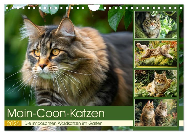 Produktbild: Main-Coon-Katzen. Die imposanten Waldkatzen im Garten (Wandkalender 2026 DIN A4 quer), CALVENDO Monatskalender