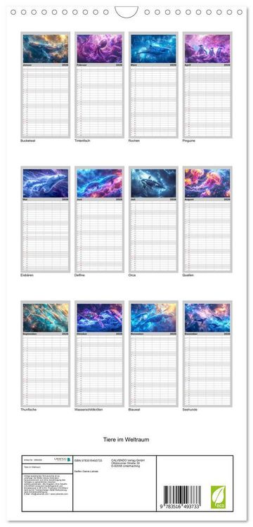 Produktbild: Familienplaner 2026 - Tiere im Weltraum mit 5 Spalten (Wandkalender, 21 x 45 cm) CALVENDO