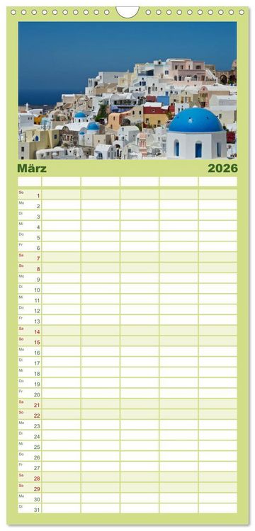 Produktbild: Familienplaner 2026 - Santorin - Perle der Kykladen mit 5 Spalten (Wandkalender, 21 x 45 cm) CALVENDO