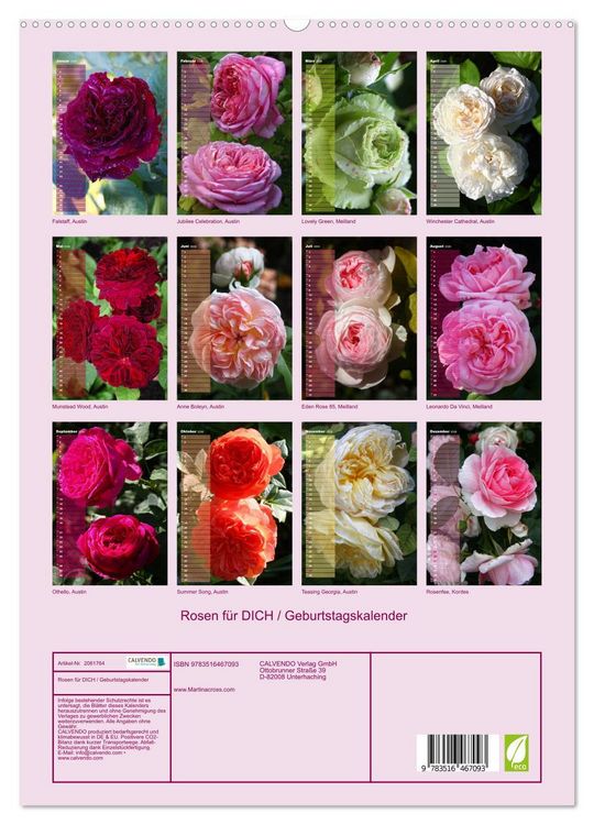 Produktbild: Rosen f&uuml;r DICH / Geburtstagskalender (hochwertiger Premium Wandkalender 2026 DIN A2 hoch), Kunstdruck in Hochglanz