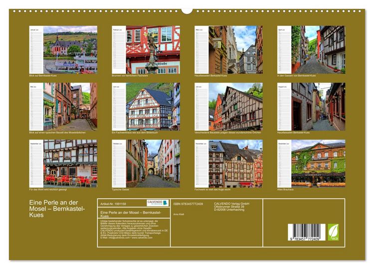 Produktbild: Eine Perle an der Mosel &ndash; Bernkastel-Kues (hochwertiger Premium Wandkalender 2026 DIN A2 quer), Kunstdruck in Hochglanz