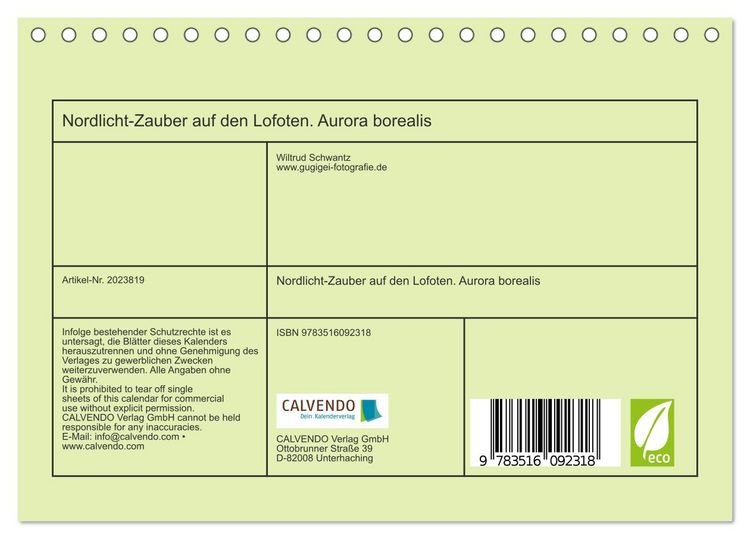 Produktbild: Nordlicht-Zauber auf den Lofoten. Aurora borealis (Tischkalender 2026 DIN A5 quer), CALVENDO Monatskalender
