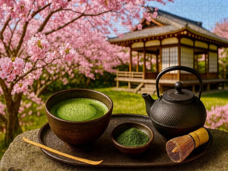 Produktbild: CALVENDO Puzzle Japan: Matcha und Kirschbl&uuml;te | 1000 Teile Lege-Gr&ouml;&szlig;e 64x48cm Foto-Puzzle f&uuml;r gl&uuml;ckliche Stunden