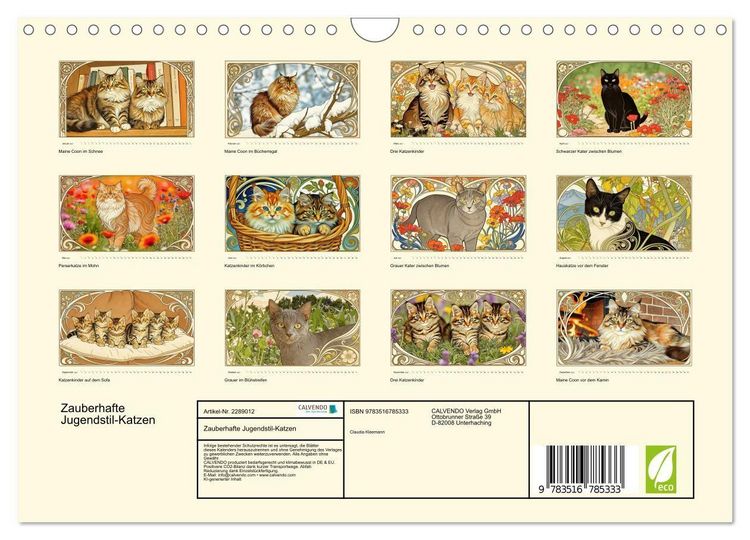 Produktbild: Zauberhafte Jugendstil-Katzen (Wandkalender 2027 DIN A4 quer), CALVENDO Monatskalender