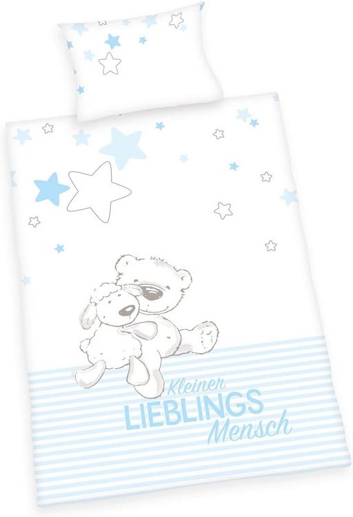 Produktbild: Herding 2685919063 - Lieblingsmensch, blau, Flanell Bettw&auml;sche Set, Bio Cotton, Mehrfarbig, 40 x 60 cm, 100 x 135 cm