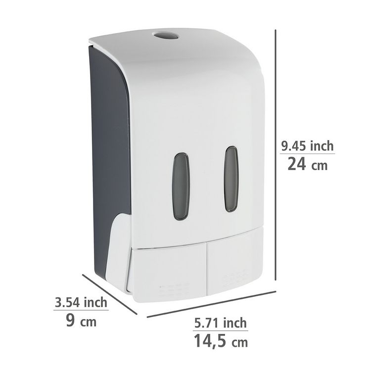 Produktbild: 2-Kammer Desinfektionsmittel- und Seifenspender Mod. Tartas Wei&szlig;, F&uuml;llmenge je Kammer: 480 ml
