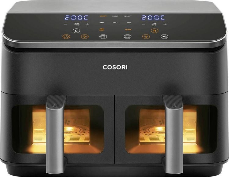 Produktbild: Cosori Doppel-Hei&szlig;luftfritteuse CAF-R901-AEU Hei&szlig;luft-Fritteuse 1.75kW Schwarz, Silber